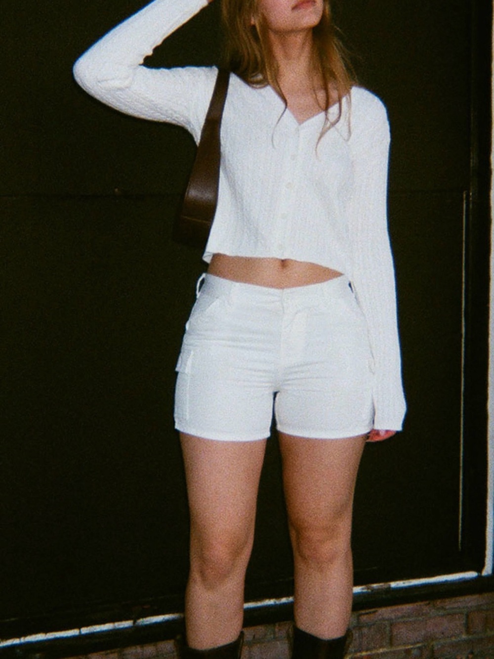 Brandy Melville White Cargo Shorts with Side Pockets